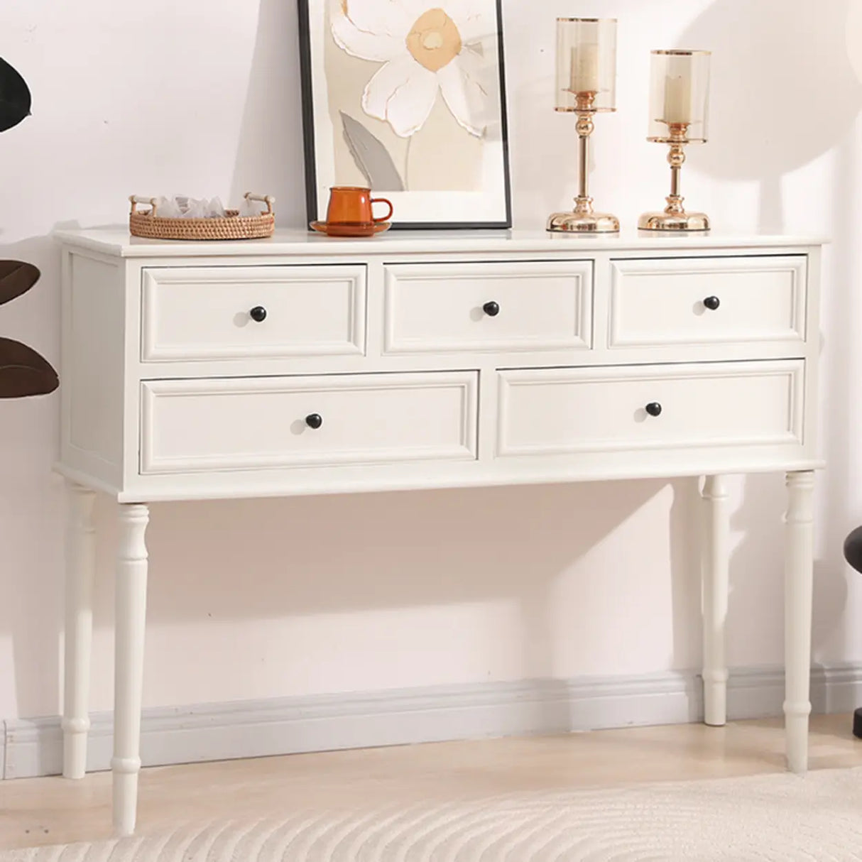 Storage Rectangular Wooden Black Classic Console Table Image - 11