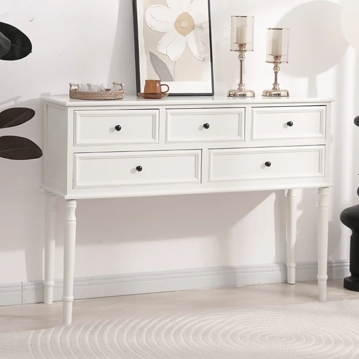 Storage Rectangular Wooden Black Classic Console Table Image - 17