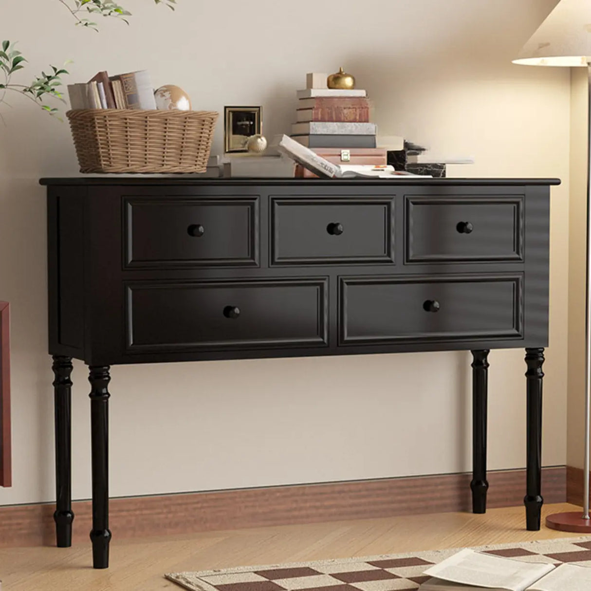 Storage Rectangular Wooden Black Classic Console Table Image - 1