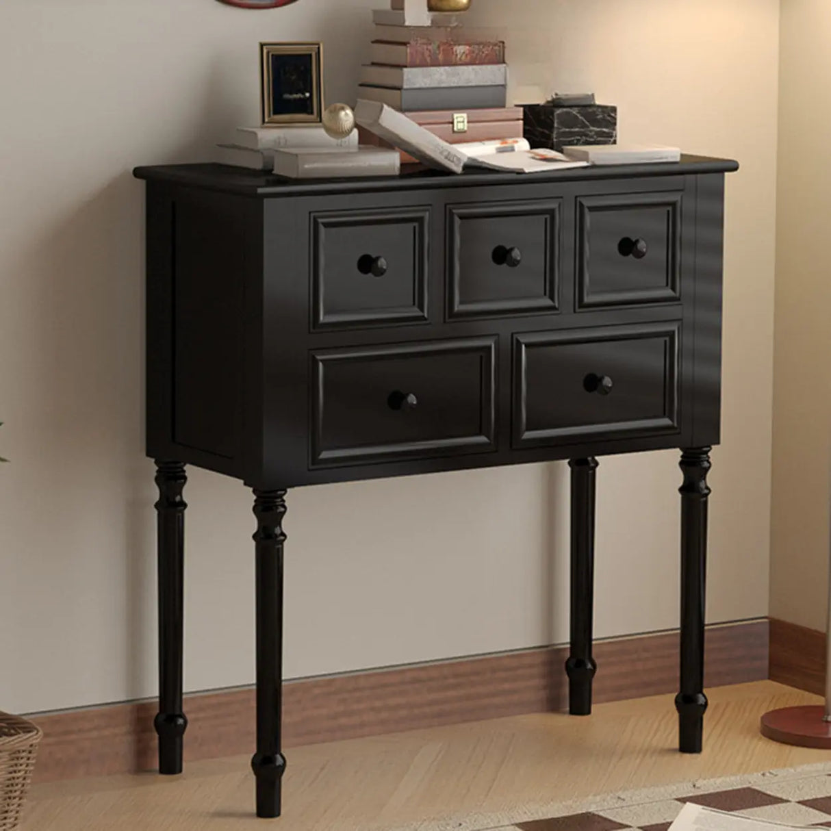 Storage Rectangular Wooden Black Classic Console Table Image - 2