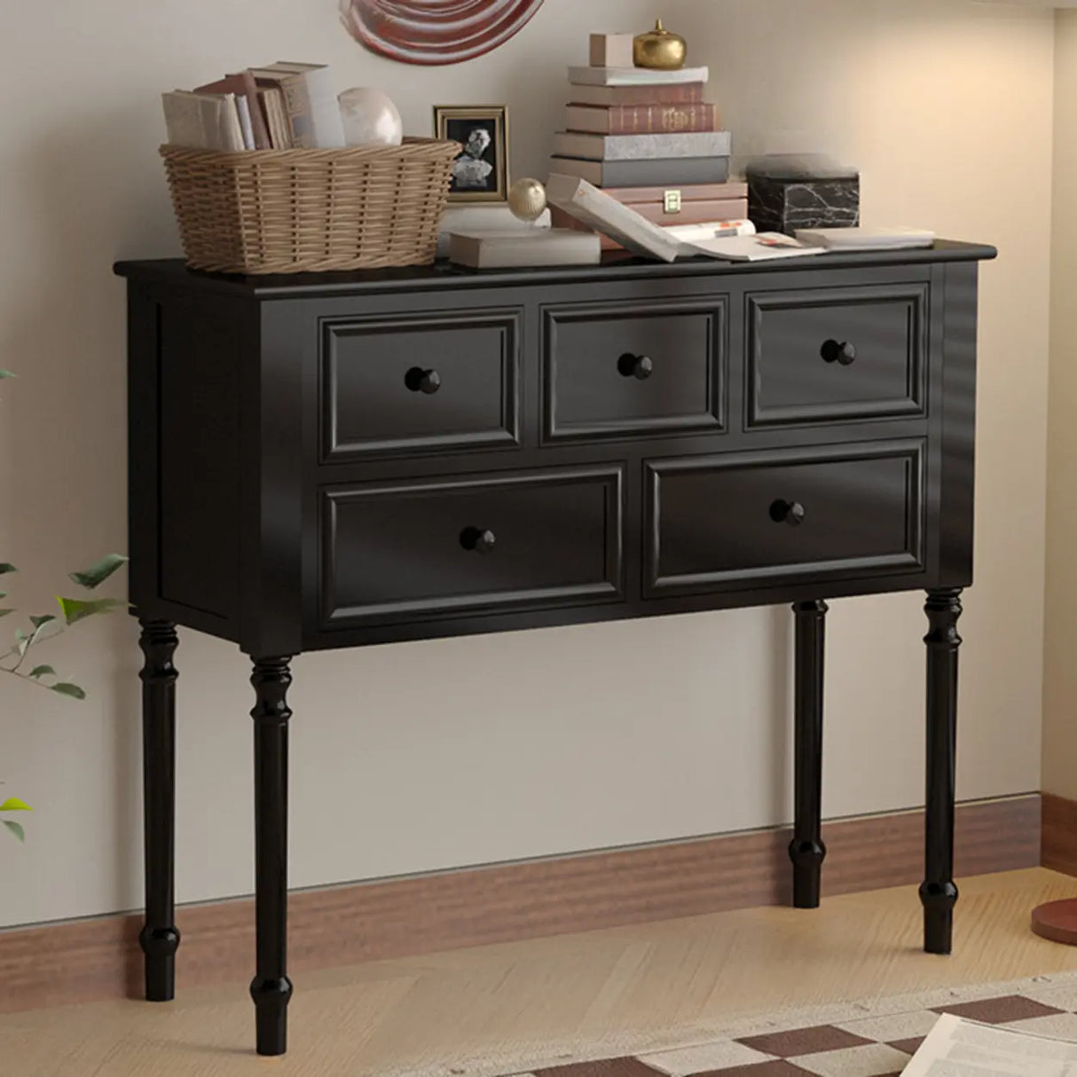 Storage Rectangular Wooden Black Classic Console Table Image - 3