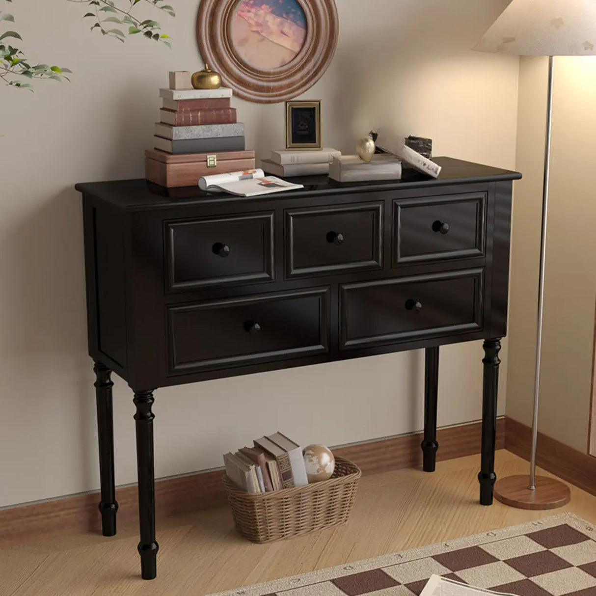Storage Rectangular Wooden Black Classic Console Table Image - 4