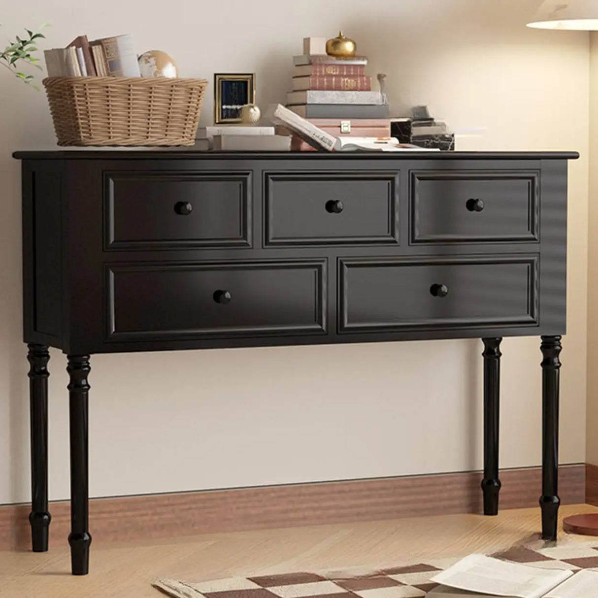 Storage Rectangular Wooden Black Classic Console Table Image - 5