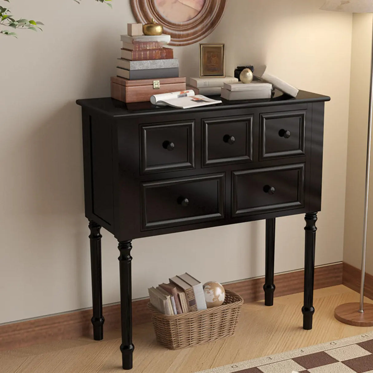 Storage Rectangular Wooden Black Classic Console Table Image - 6