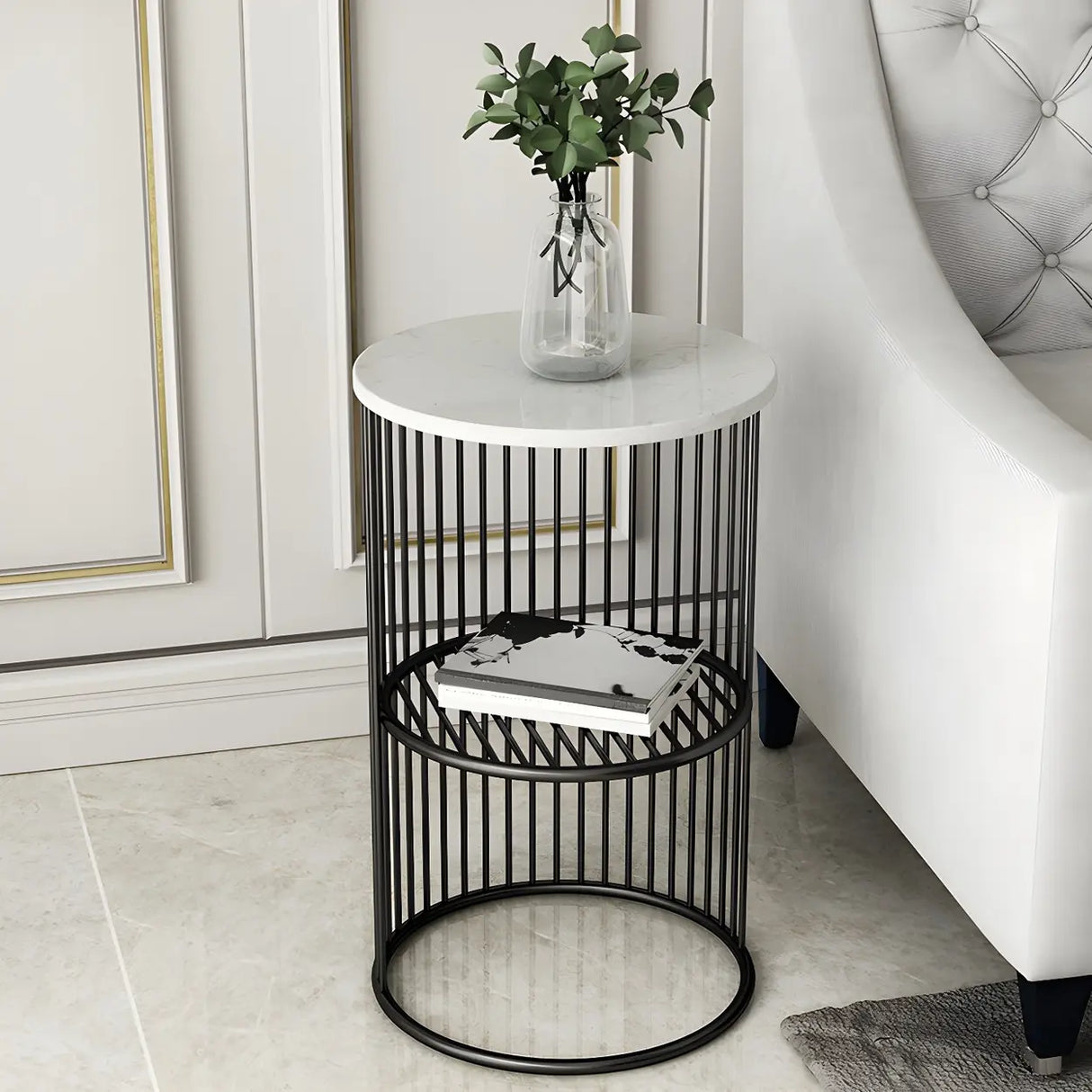 Storage Round Metal Frame Gold 2 Tiers Side Tables Image - 5