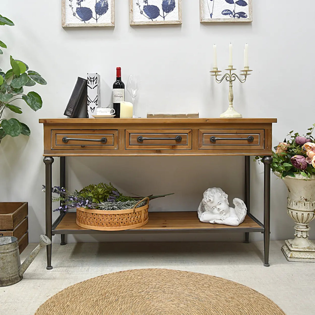 Storage Shelf Rustic Wood Brown Standard Console Table Image - 1