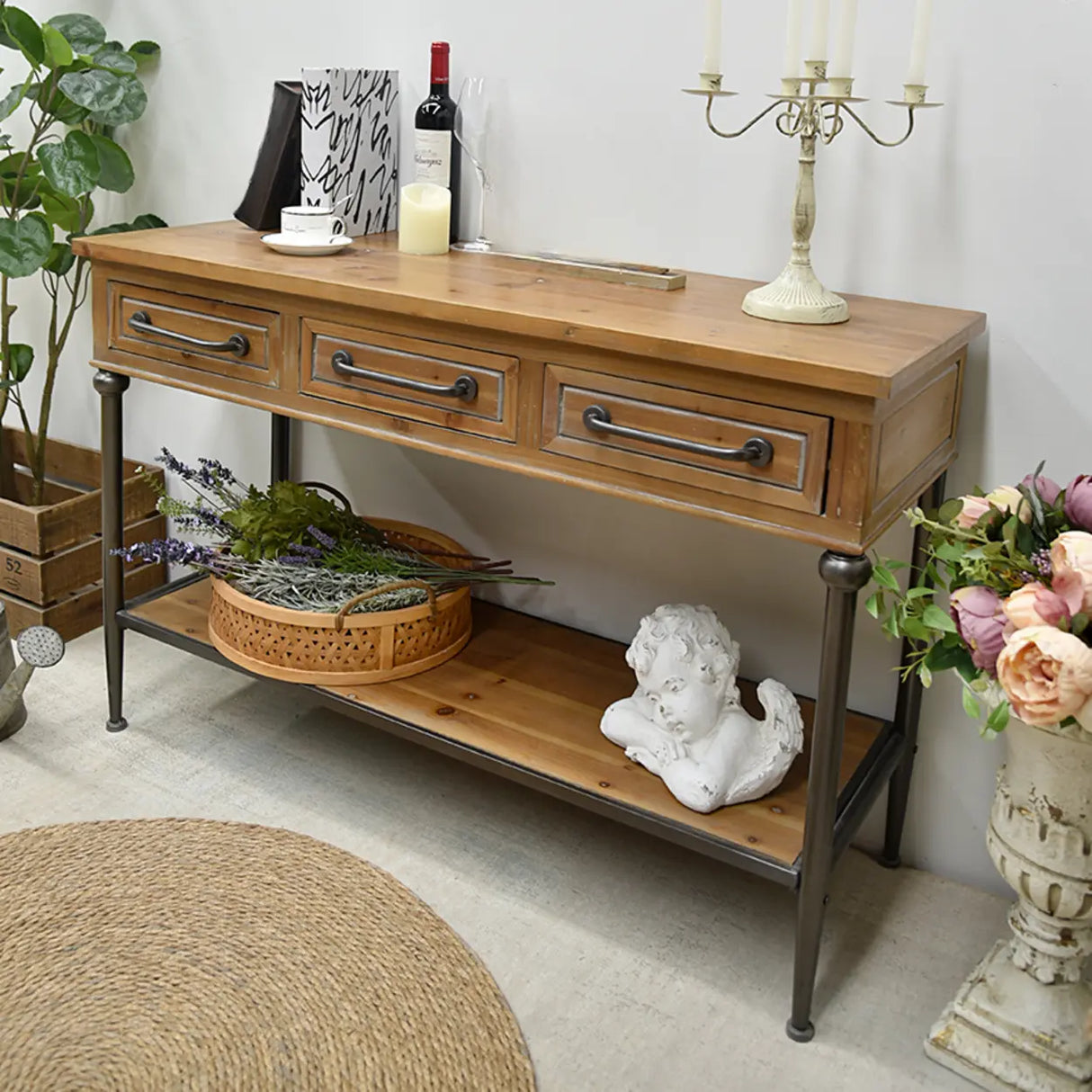 Storage Shelf Rustic Wood Brown Standard Console Table Image - 4