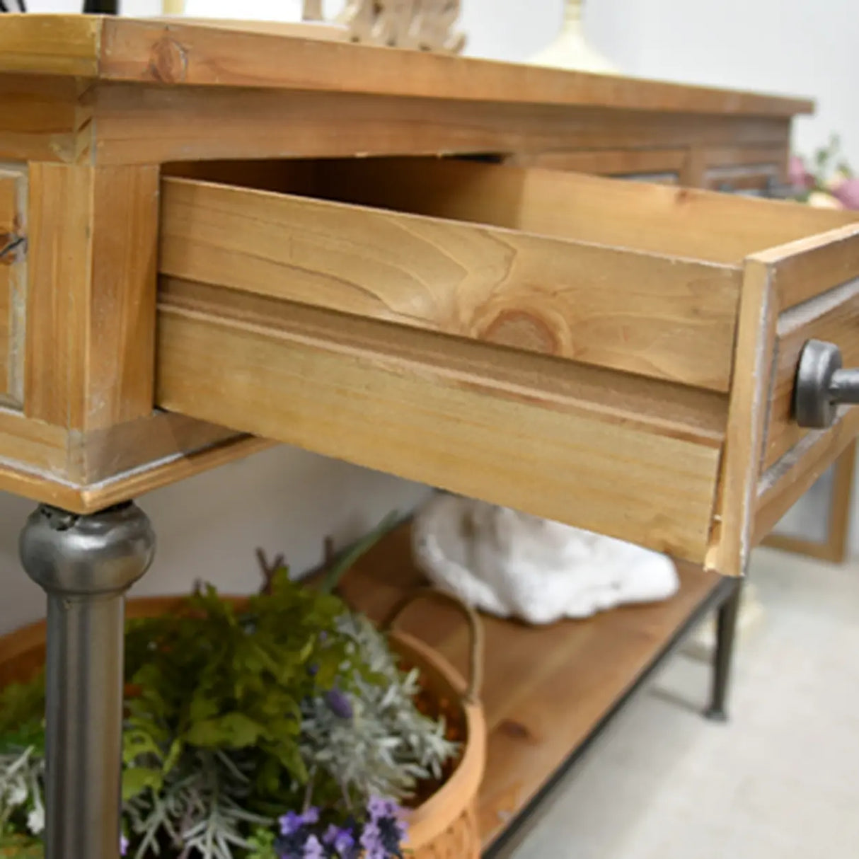 Storage Shelf Rustic Wood Brown Standard Console Table Image - 7