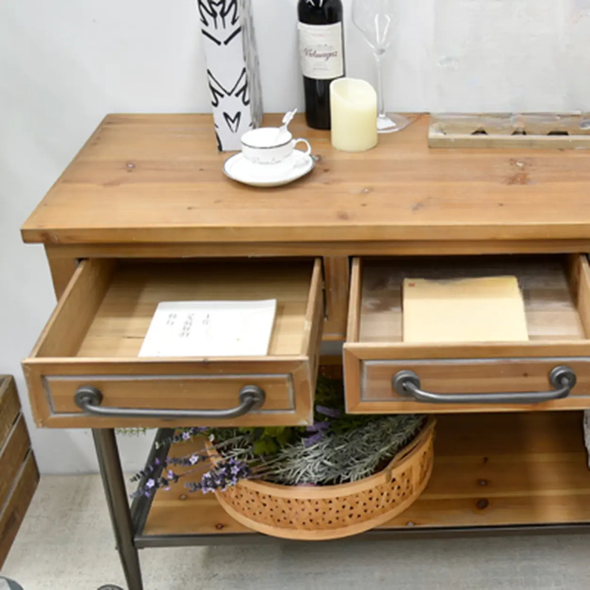 Storage Shelf Rustic Wood Brown Standard Console Table Image - 8