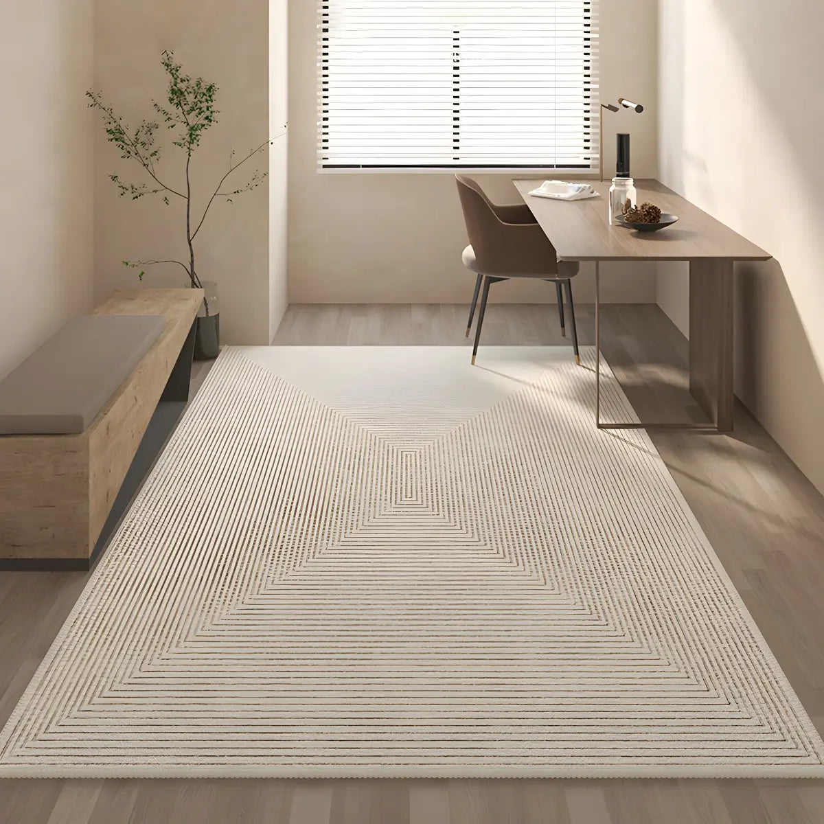 Stripe Rectangle Polyester Beige Living Room Area Rug Image - 1