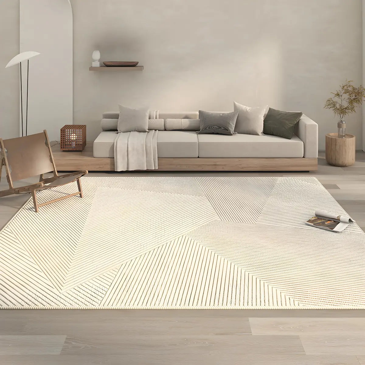 Stripe Rectangle Polyester Beige Living Room Area Rug Image - 11