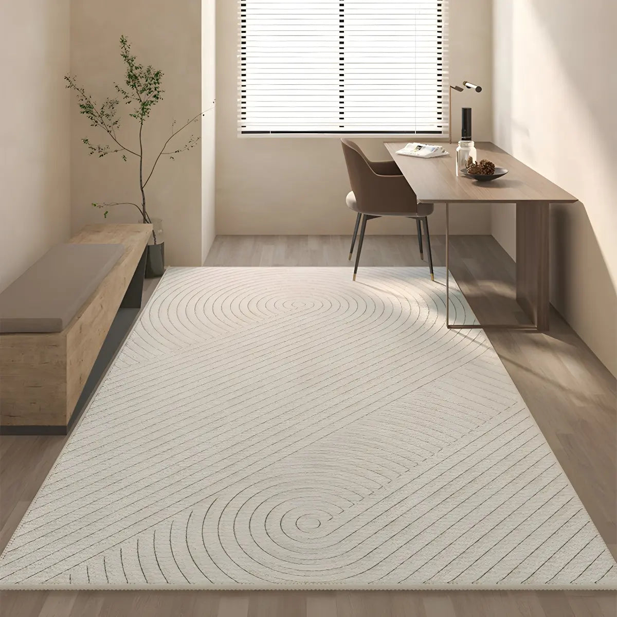 Stripe Rectangle Polyester Beige Living Room Area Rug Image - 17