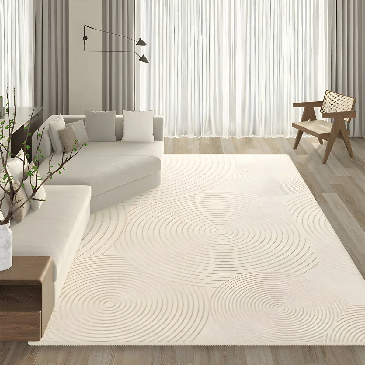 Stripe Rectangle Polyester Beige Living Room Area Rug Image - 18