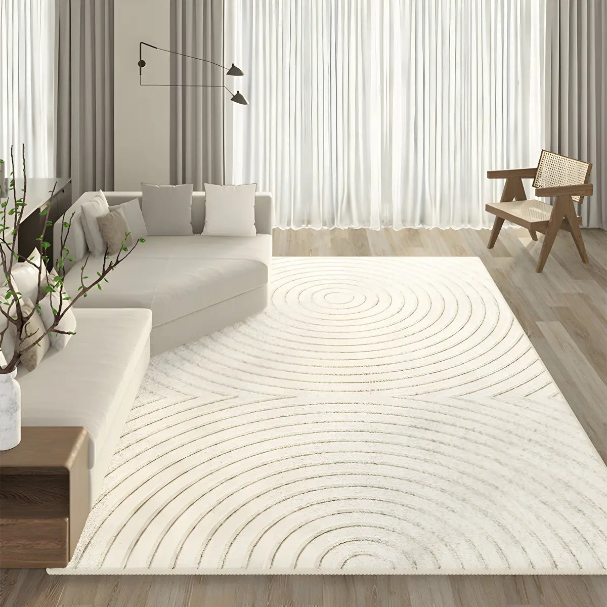 Stripe Rectangle Polyester Beige Living Room Area Rug Image - 19
