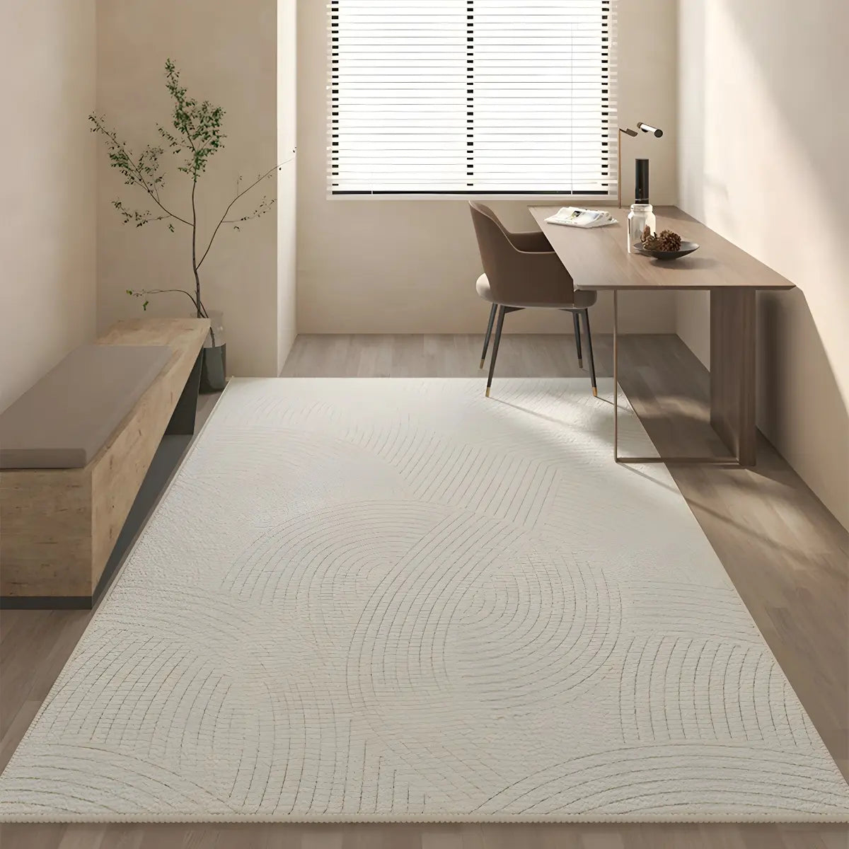 Stripe Rectangle Polyester Beige Living Room Area Rug Image - 20