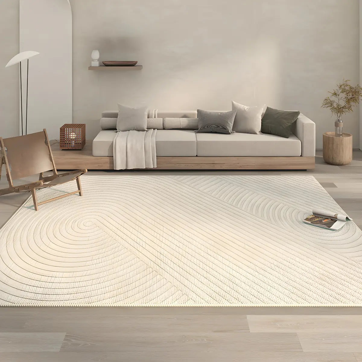 Stripe Rectangle Polyester Beige Living Room Area Rug Image - 4