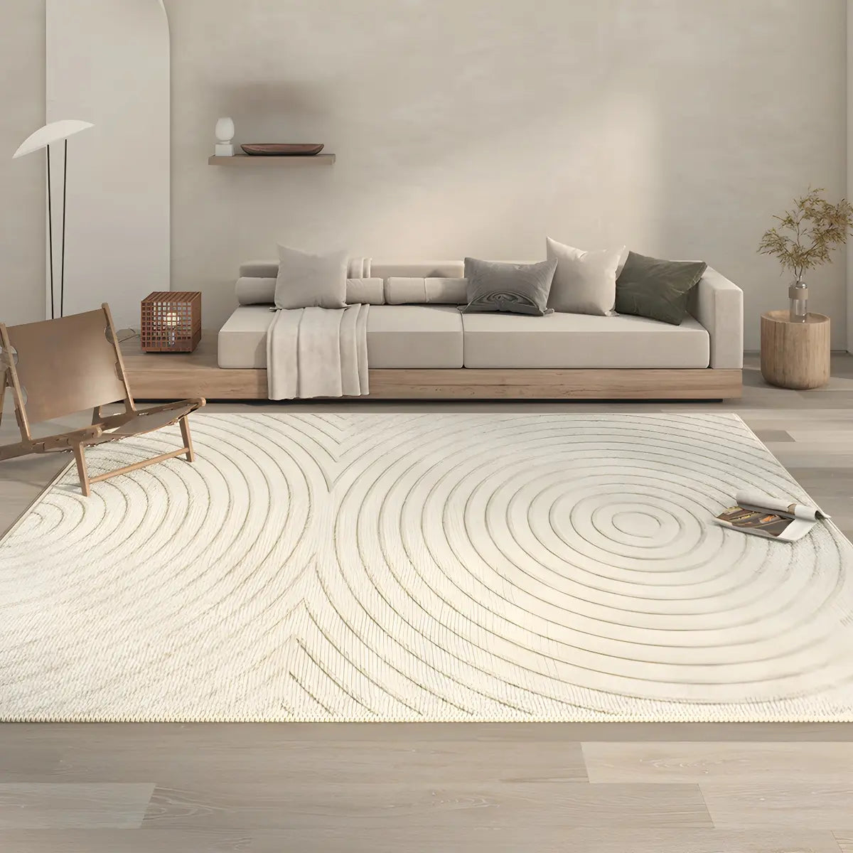 Stripe Rectangle Polyester Beige Living Room Area Rug Image - 5