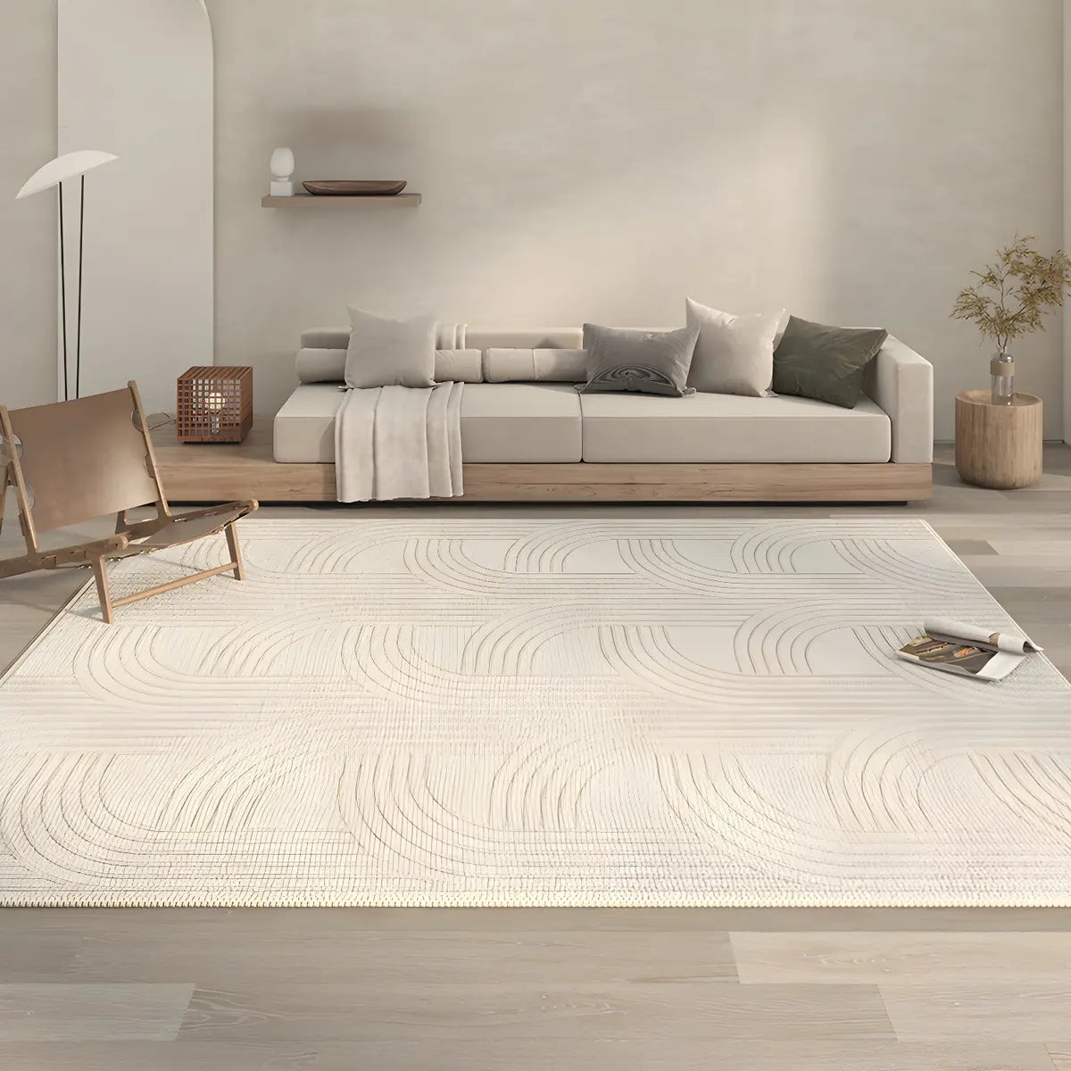 Stripe Rectangle Polyester Beige Living Room Area Rug Image - 9