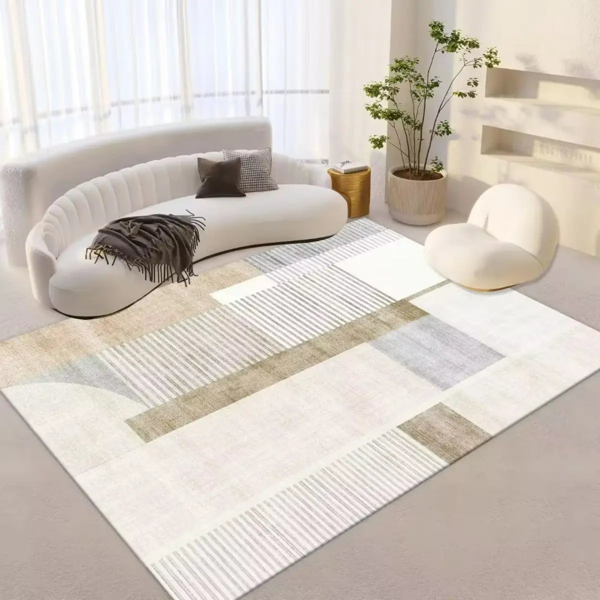 Striped Modern Geometric Polypropylene Area Rug Image - 1