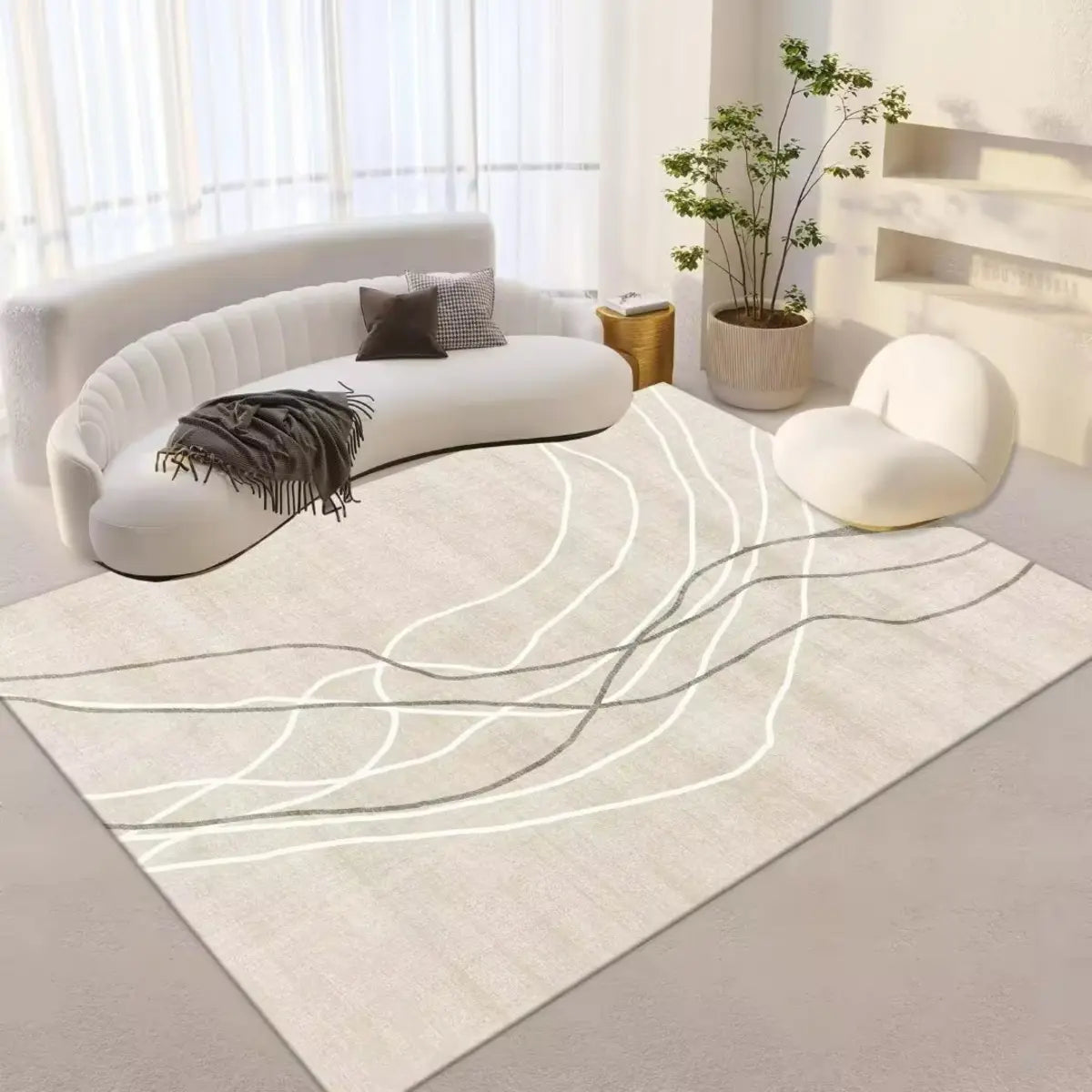 Striped Modern Geometric Polypropylene Area Rug Image - 4