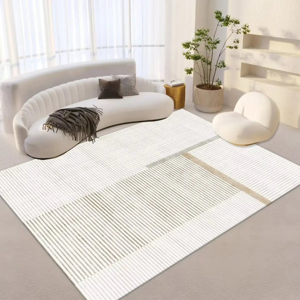 Striped Modern Geometric Polypropylene Area Rug Image - 5