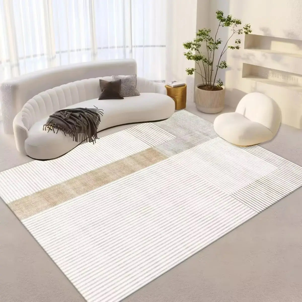 Striped Modern Geometric Polypropylene Area Rug Image - 7