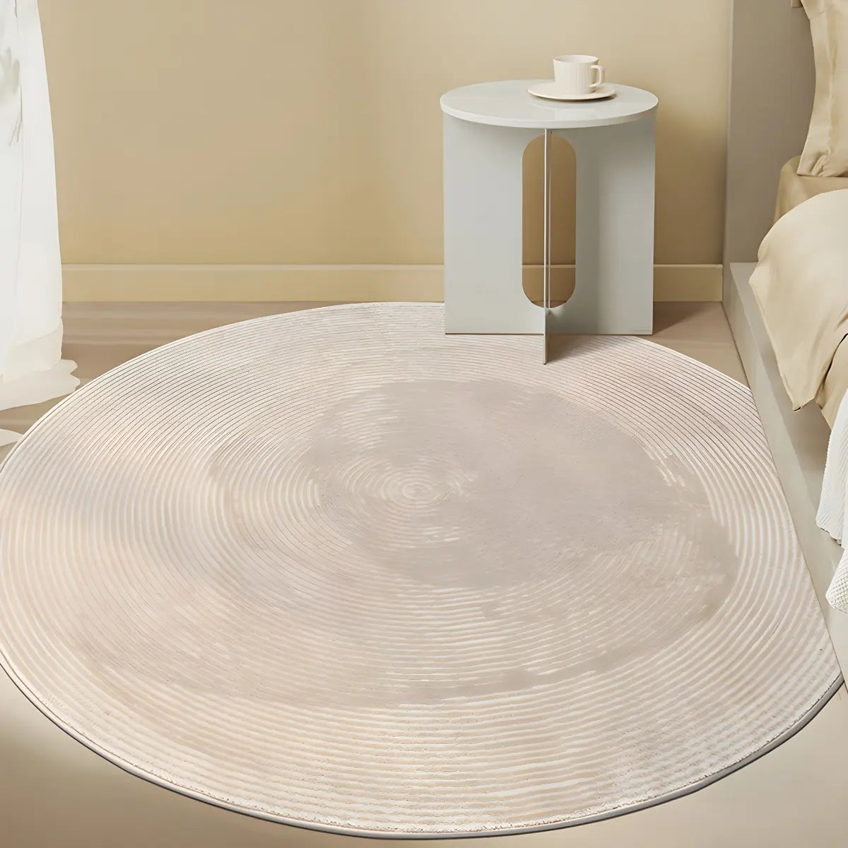 Striped Modern Round Beige Polyester Medium Area Rug Image - 11