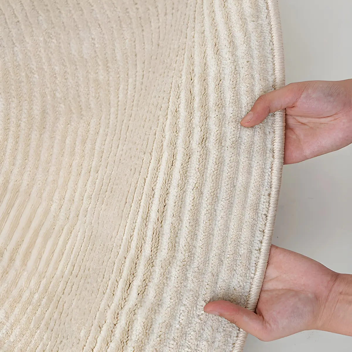 Striped Modern Round Beige Polyester Medium Area Rug Image - 8