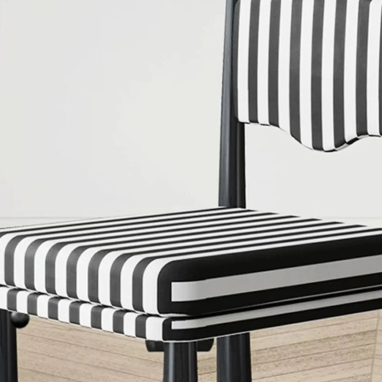 Striped Upholstered Wood Open Back Dining Side Chair Image - 7