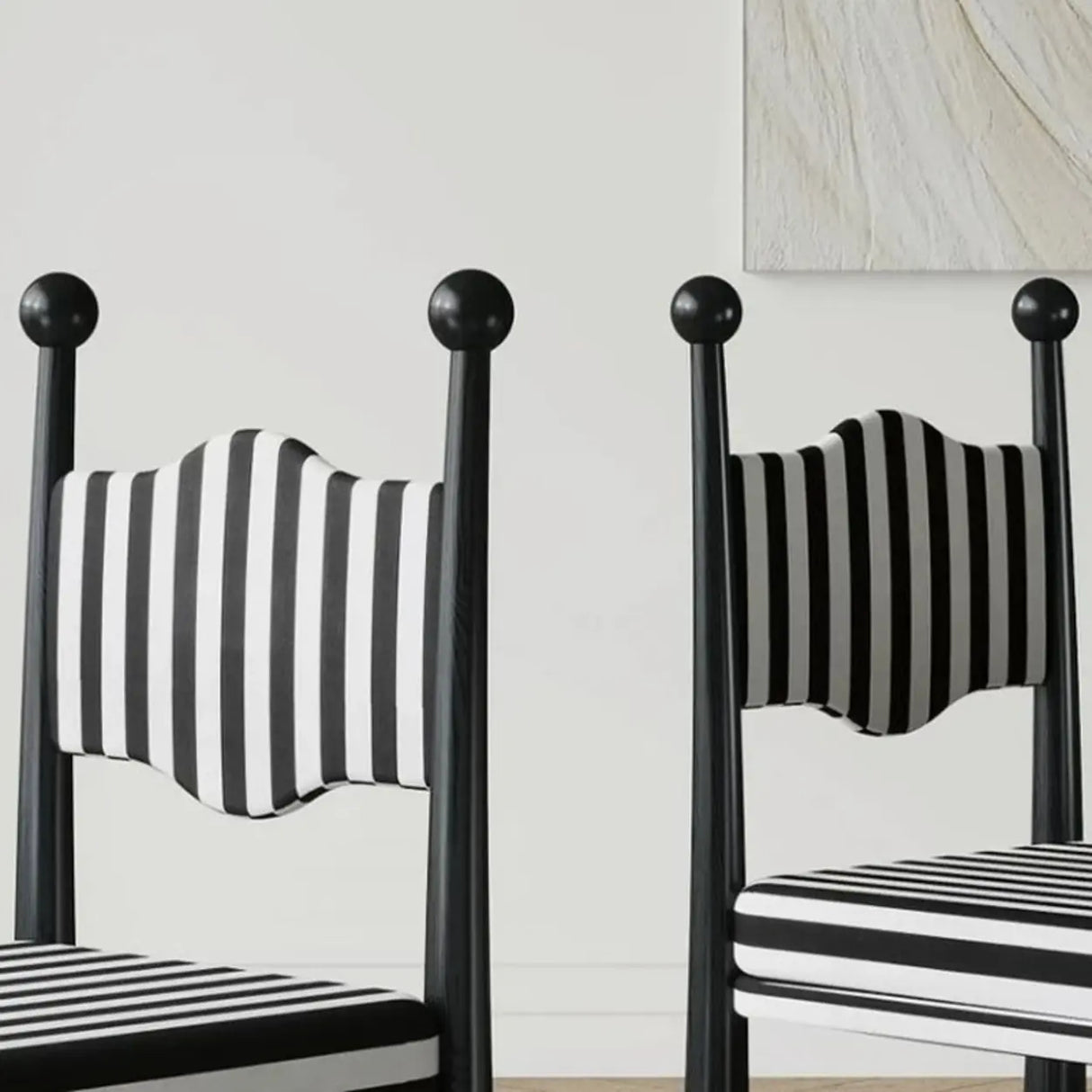 Striped Upholstered Wood Open Back Dining Side Chair Image - 8