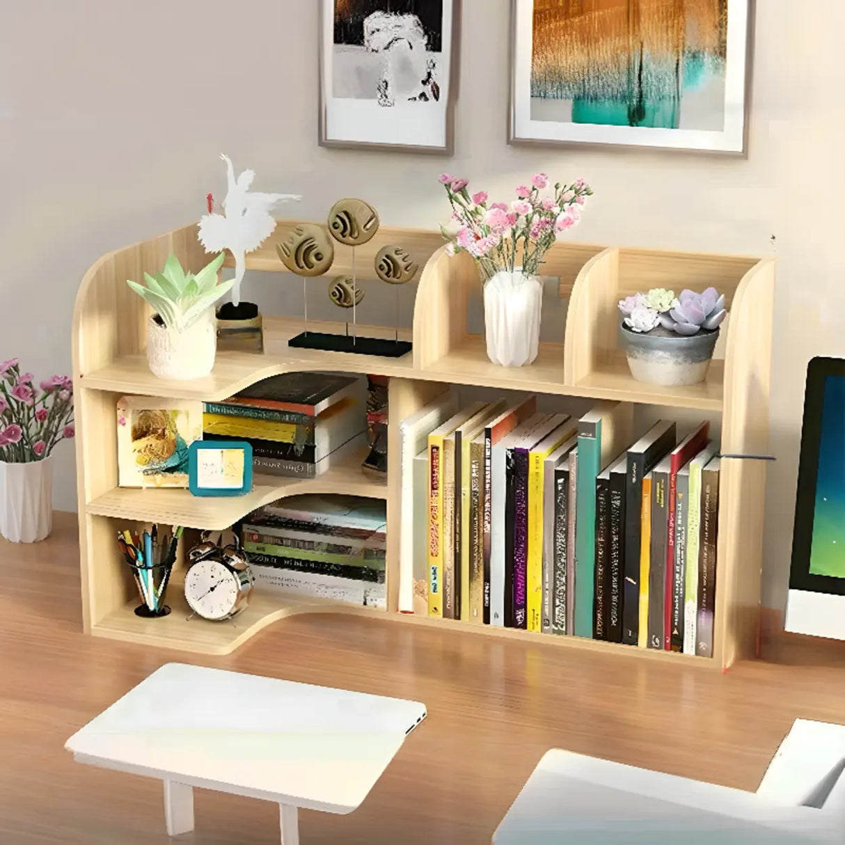 Stylish 3 Tiers Desktop Shelf Storage Bookshelf White Image - 10