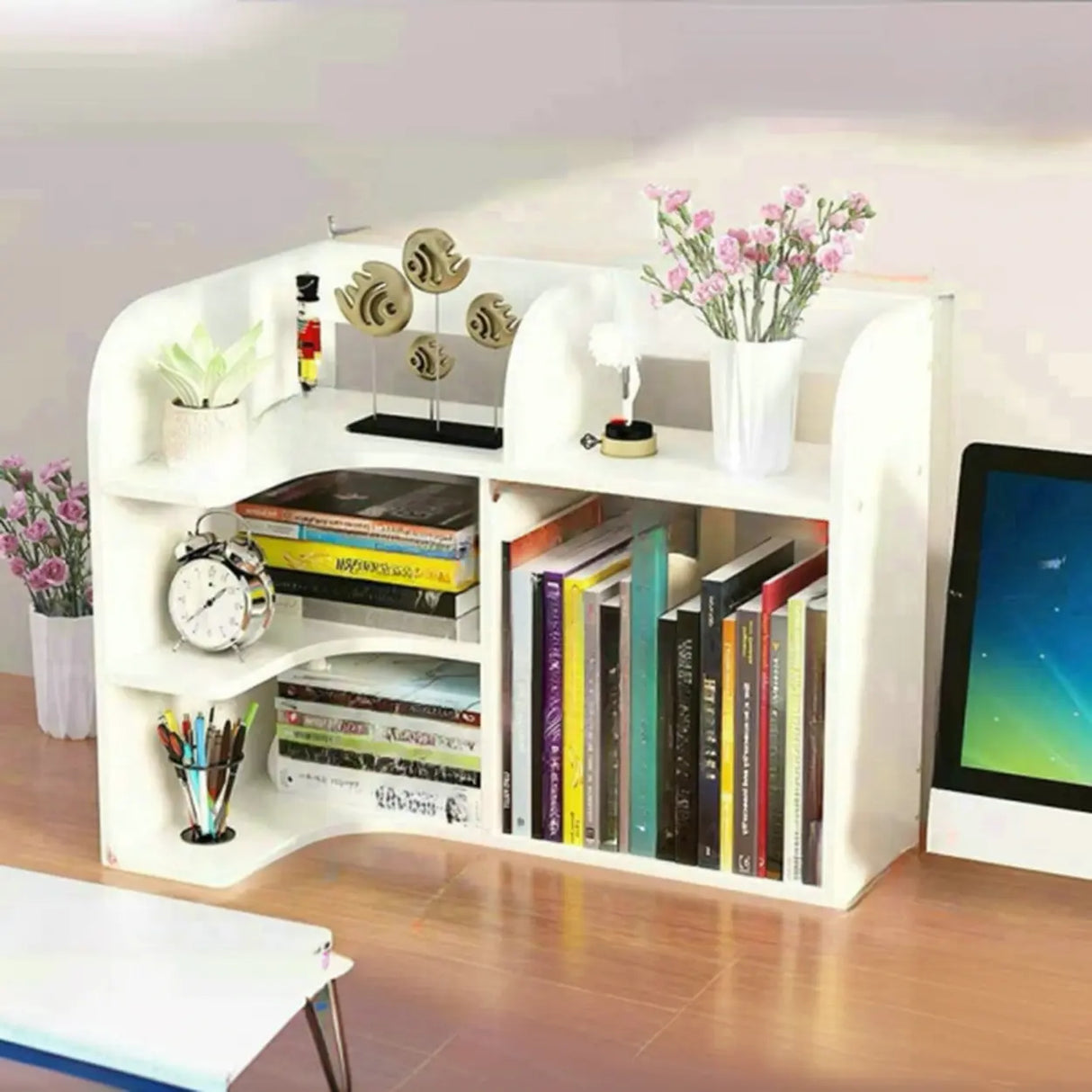 Stylish 3 Tiers Desktop Shelf Storage Bookshelf White Image - 17