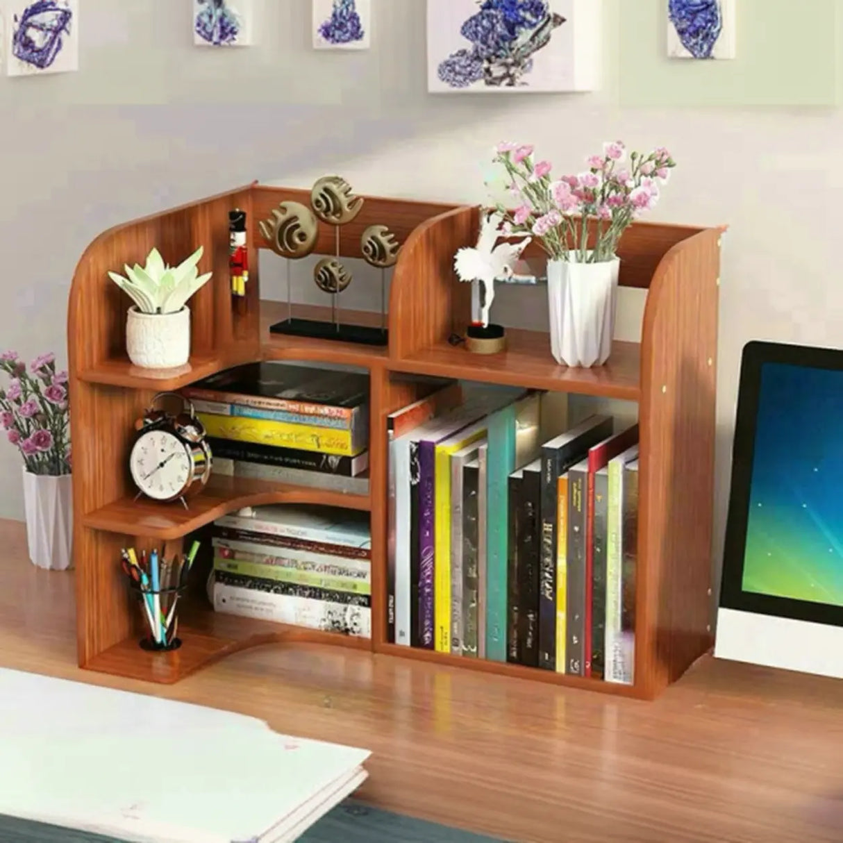 Stylish 3 Tiers Desktop Shelf Storage Bookshelf White Image - 19