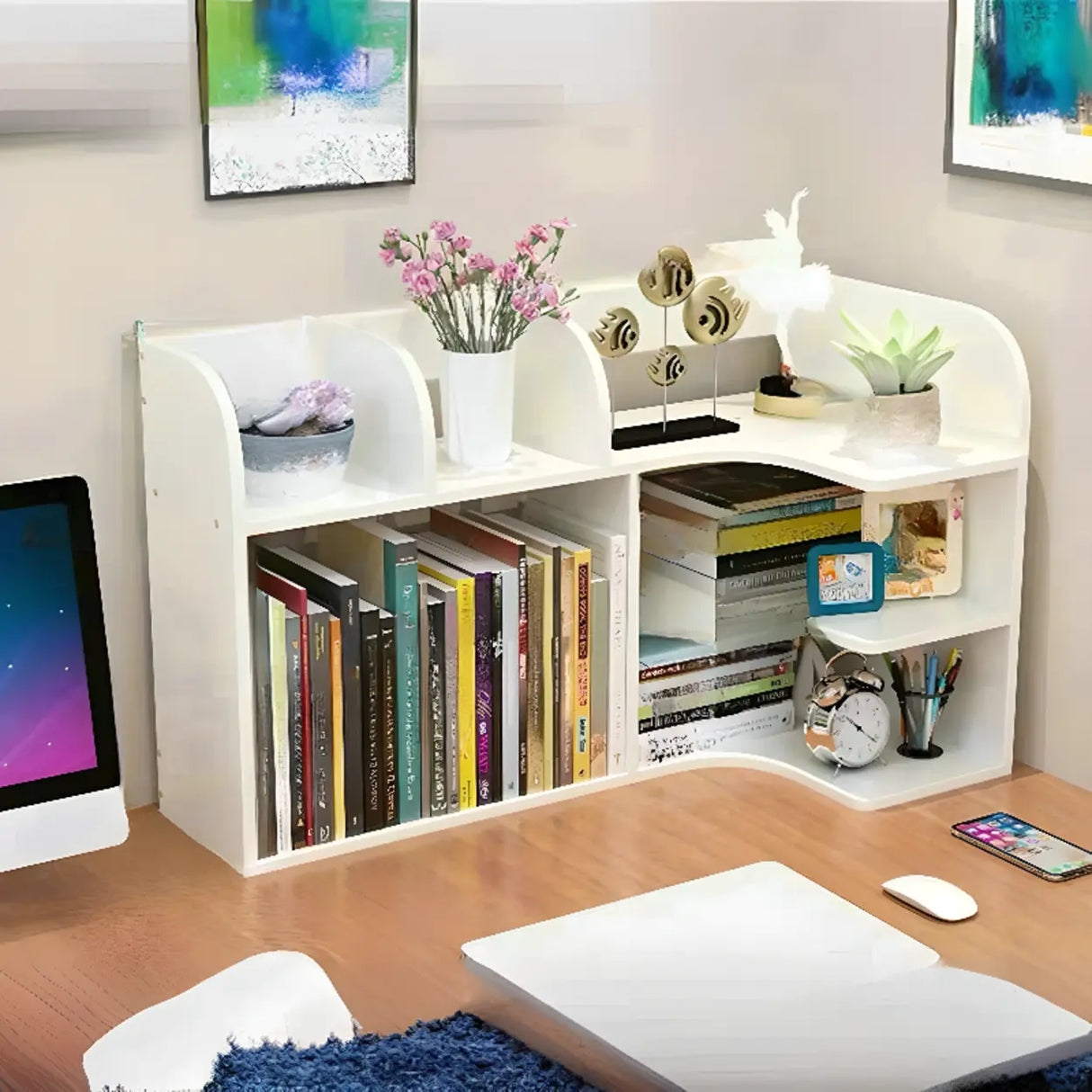 Stylish 3 Tiers Desktop Shelf Storage Bookshelf White Image - 2