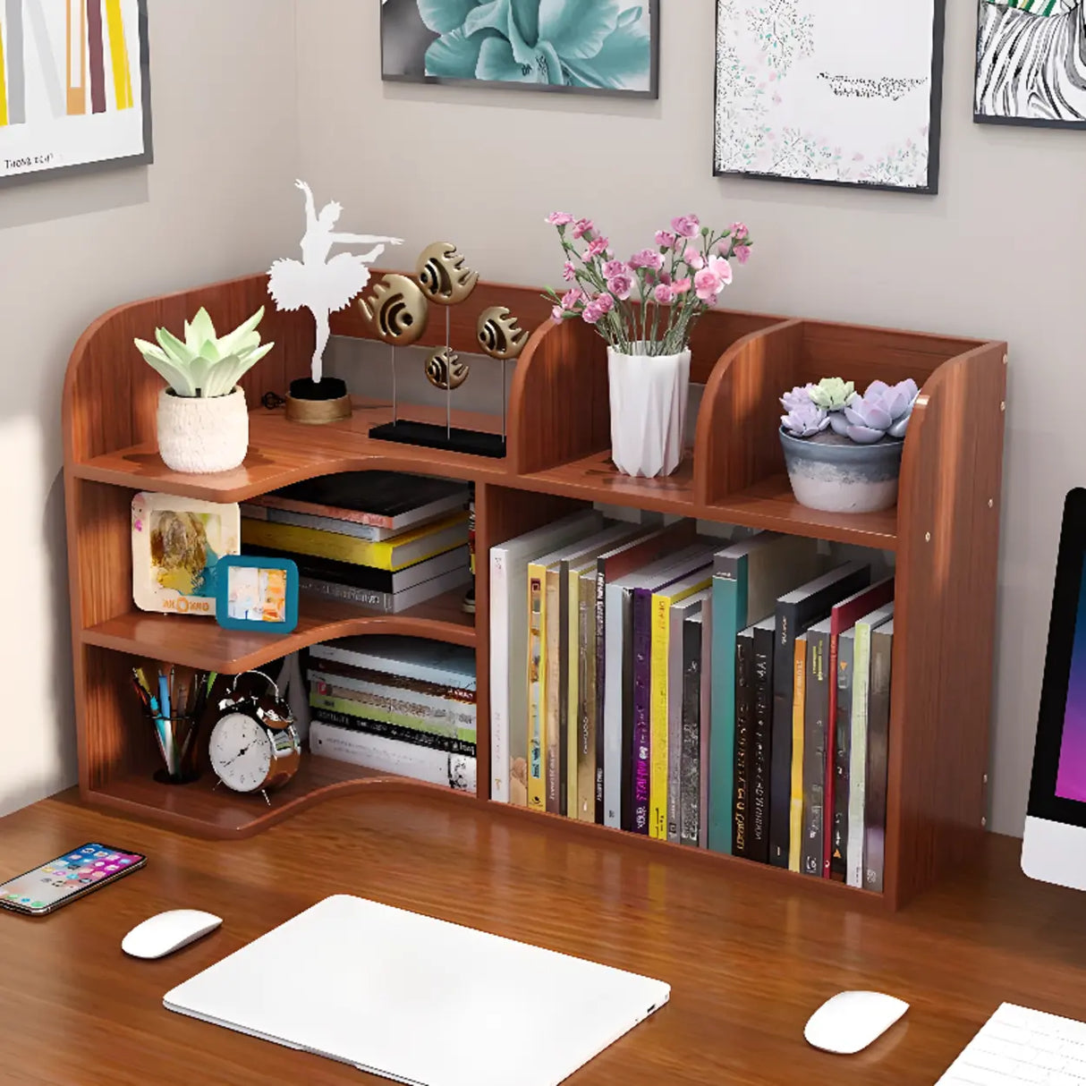 Stylish 3 Tiers Desktop Shelf Storage Bookshelf White Image - 3