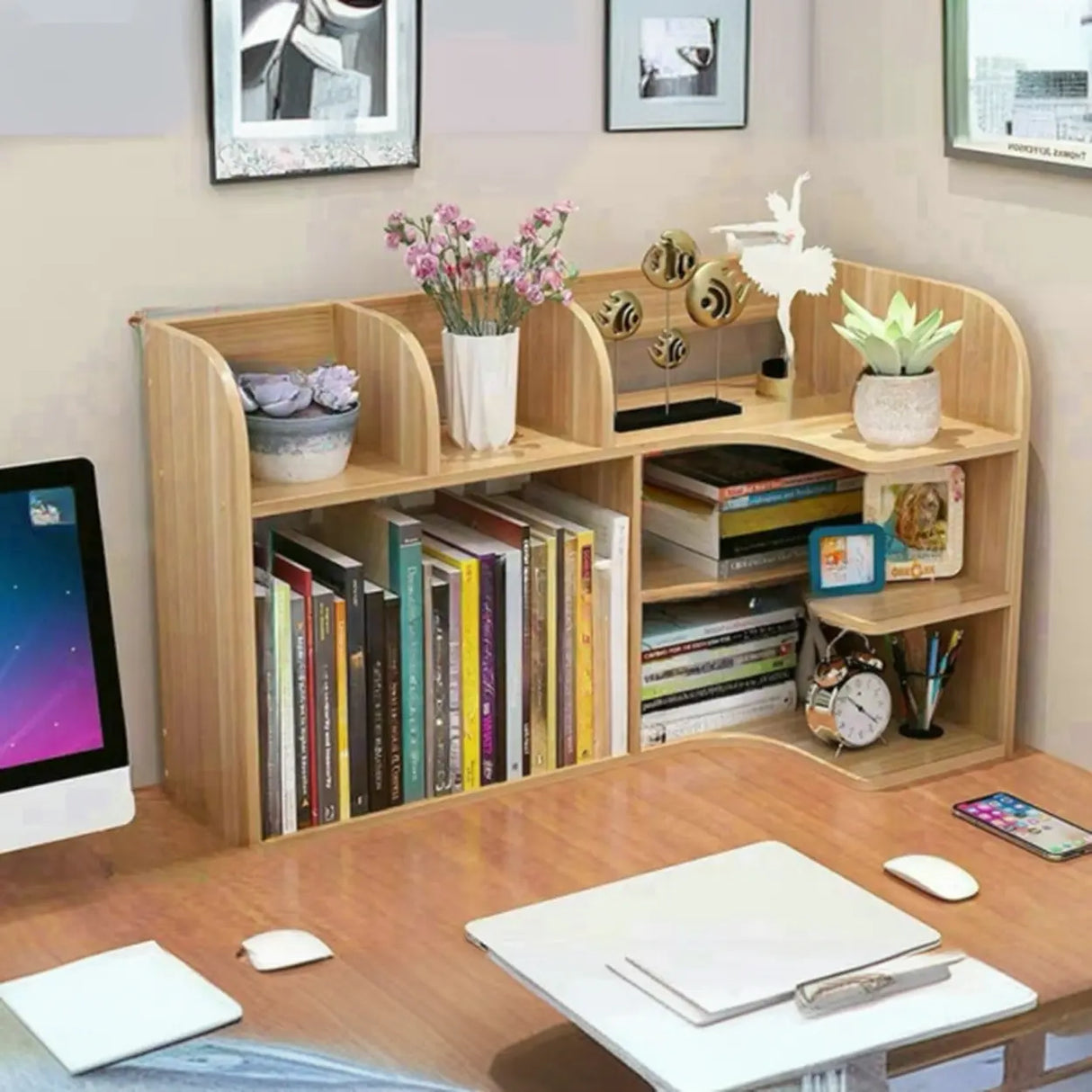 Stylish 3 Tiers Desktop Shelf Storage Bookshelf White Image - 4