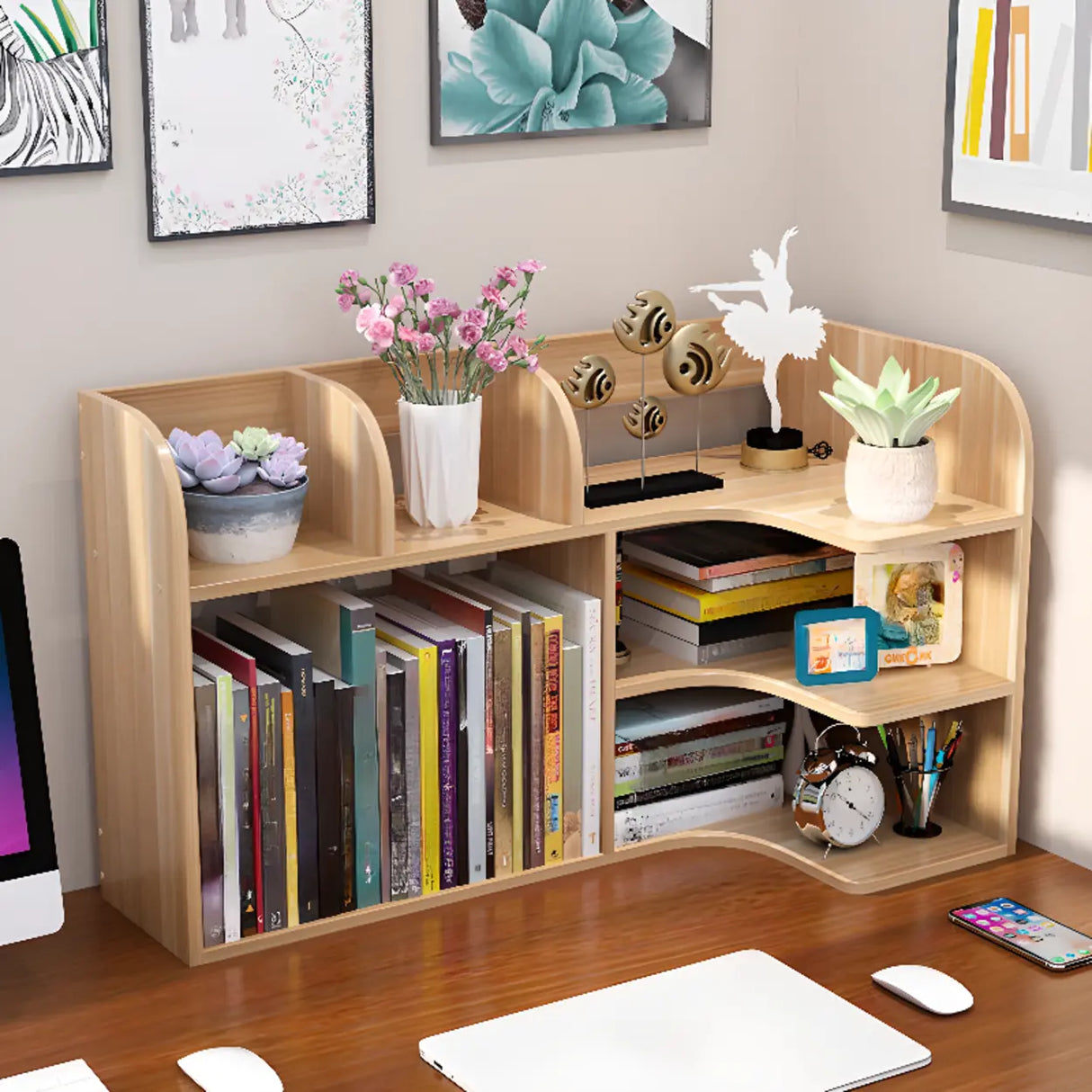 Stylish 3 Tiers Desktop Shelf Storage Bookshelf White Image - 5