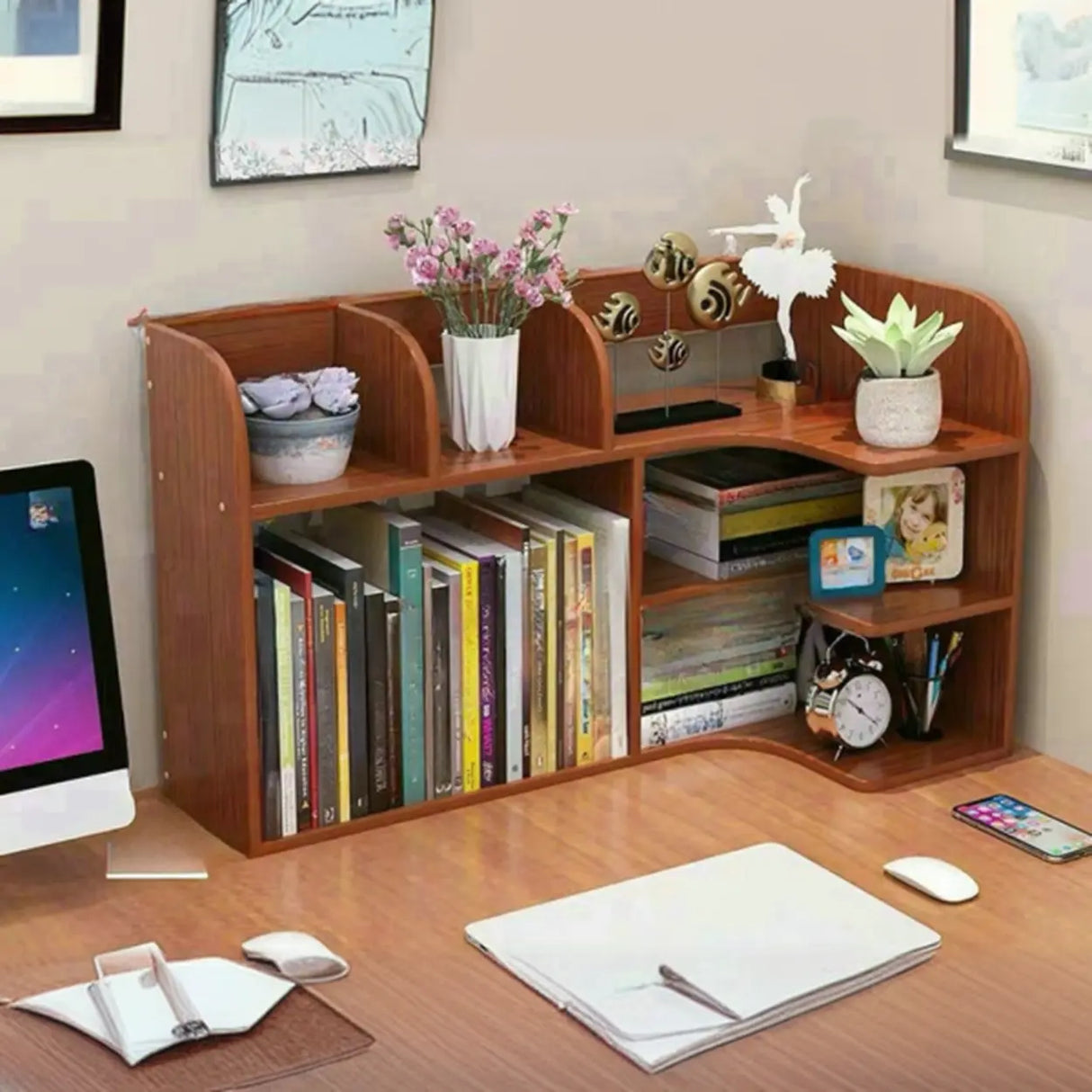 Stylish 3 Tiers Desktop Shelf Storage Bookshelf White Image - 6