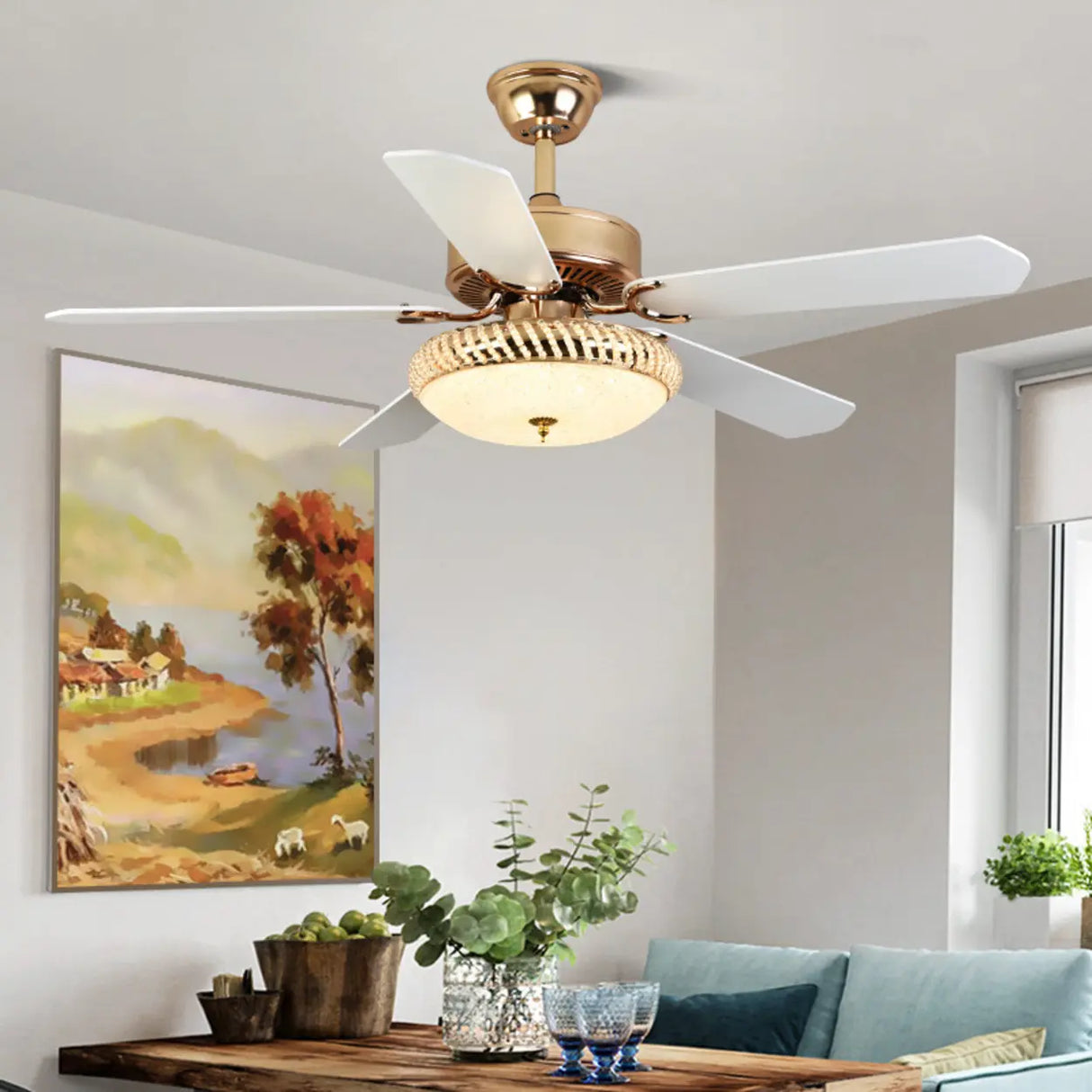 Stylish 5 Blade LED Standard Ceiling Fan with Light Image - 1
