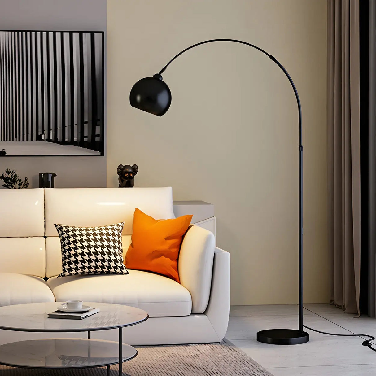 Stylish Adjustable Chrome Dome and Arc Floor Lamp Image - 10