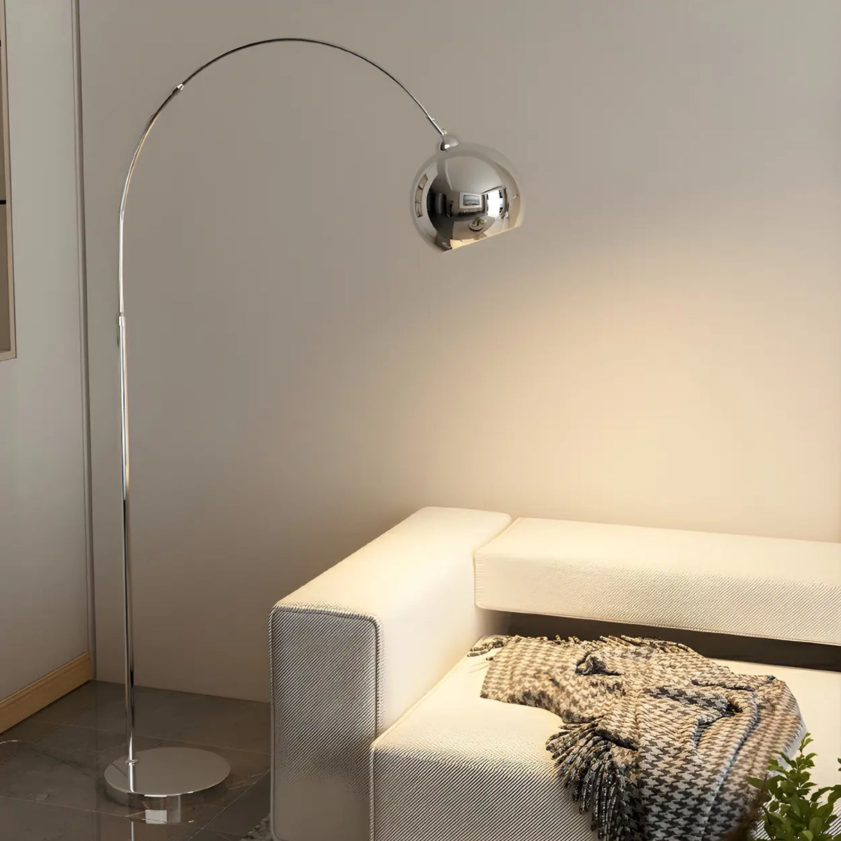 Stylish Adjustable Chrome Dome and Arc Floor Lamp Image - 2