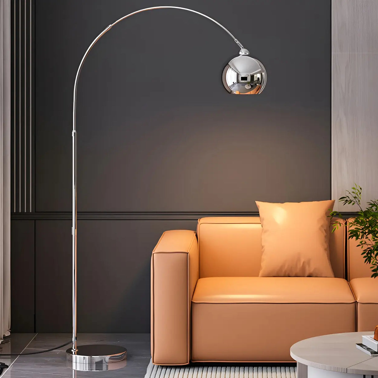 Stylish Adjustable Chrome Dome and Arc Floor Lamp Image - 7