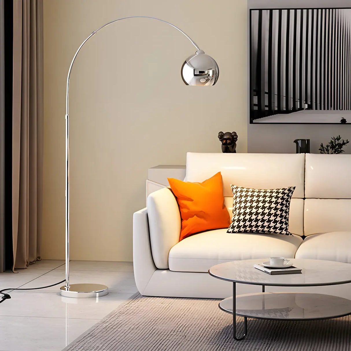 Stylish Adjustable Chrome Dome and Arc Floor Lamp Image - 8