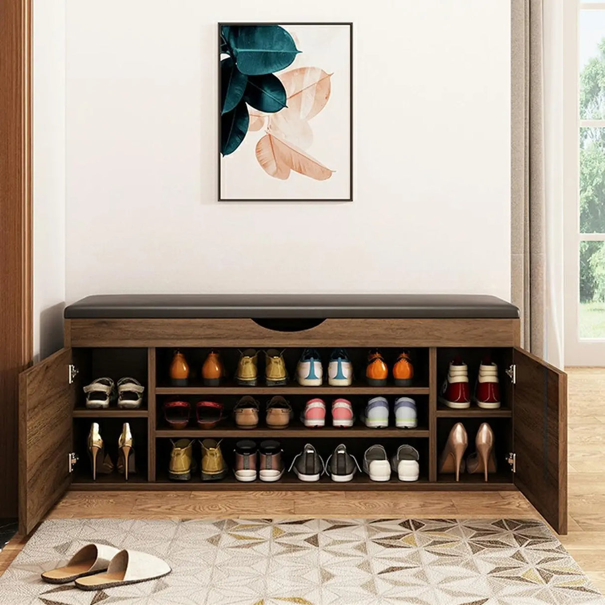 Stylish Adjustable Marble Hallway White Shoe Storage Bench Image - 11