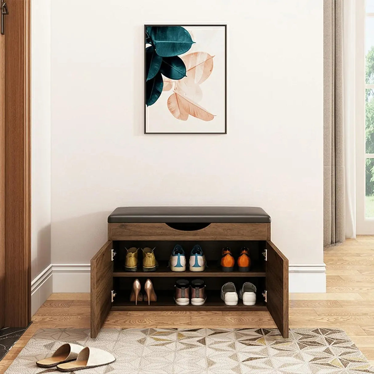 Stylish Adjustable Marble Hallway White Shoe Storage Bench Image - 13