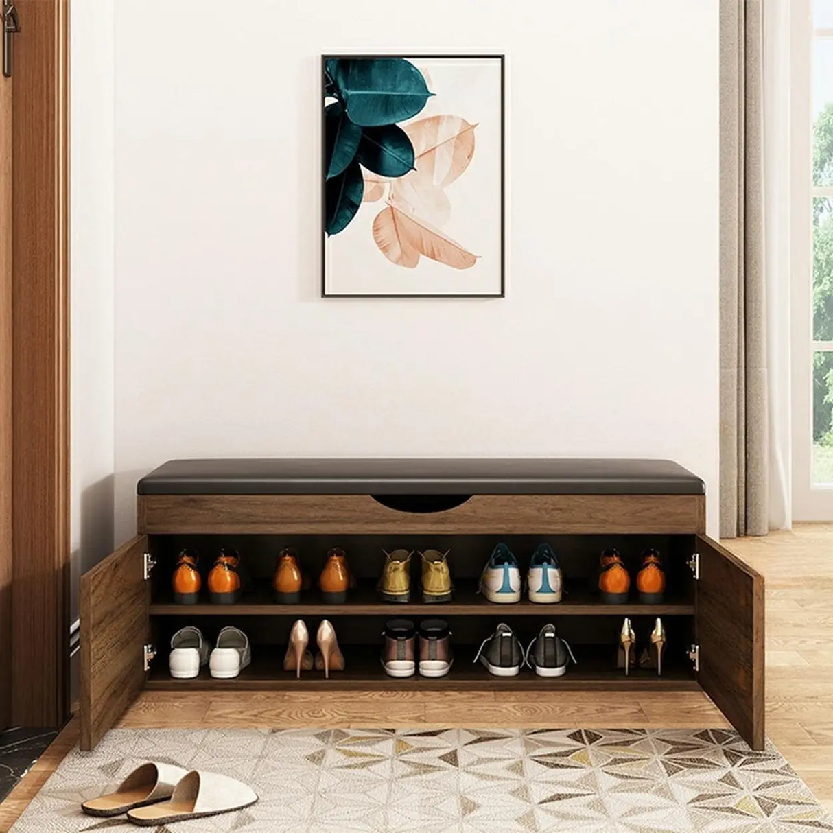 Stylish Adjustable Marble Hallway White Shoe Storage Bench Image - 15