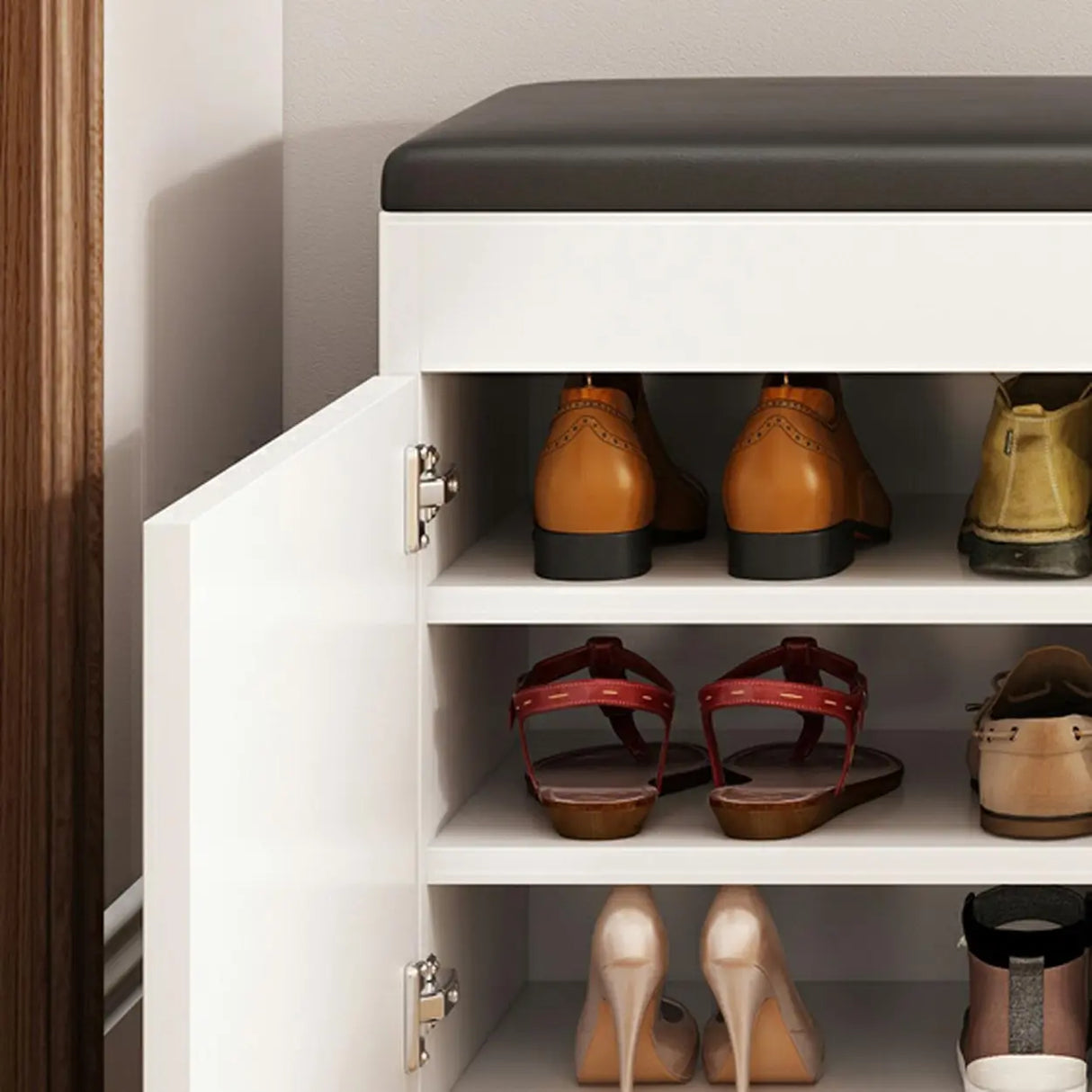 Stylish Adjustable Marble Hallway White Shoe Storage Bench Image - 16