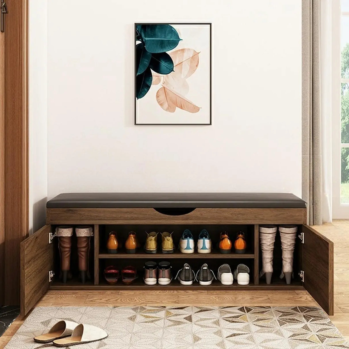 Stylish Adjustable Marble Hallway White Shoe Storage Bench Image - 18