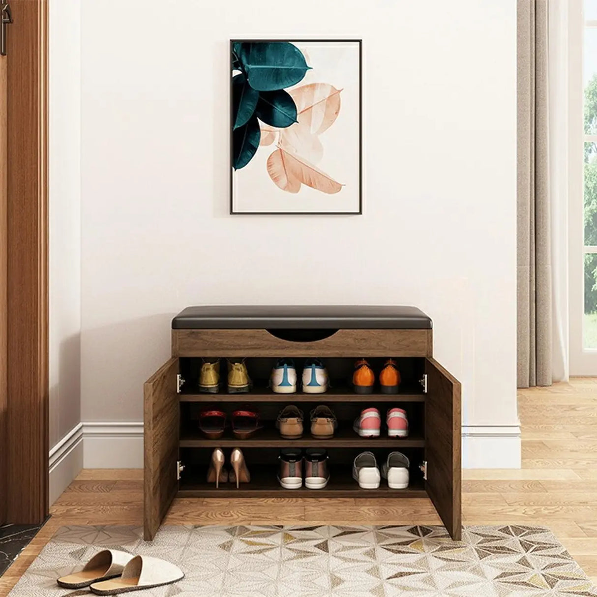 Stylish Adjustable Marble Hallway White Shoe Storage Bench Image - 2