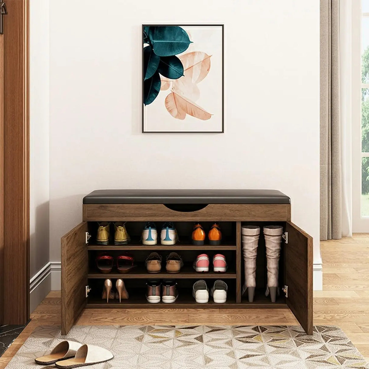 Stylish Adjustable Marble Hallway White Shoe Storage Bench Image - 4